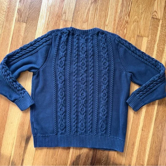 L.L.Bean Women’s XL Navy Blue Double L Cable Knit Sweater 100% Cotton Fisherman - Picture 13 of 14